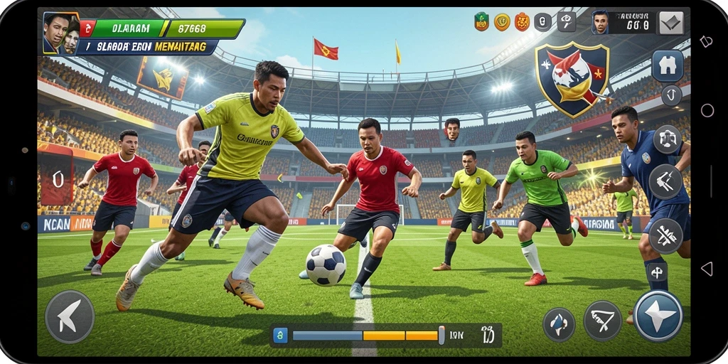 Tampilan gameplay seru di <strong>8768</strong> saat bertanding di lapangan olahraga.