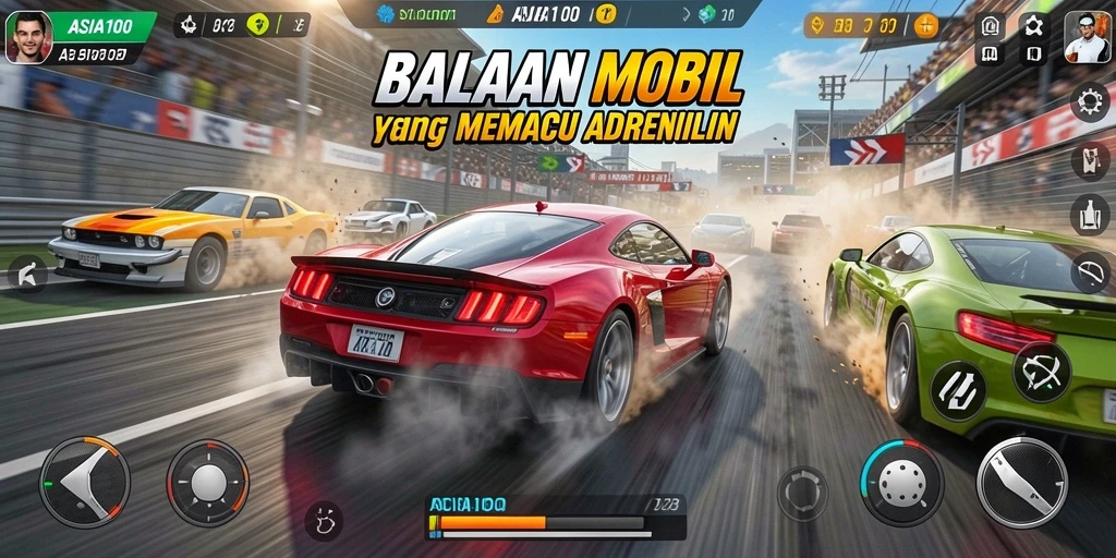 Tampilan seru dari gameplay balapan mobil ASIA100.