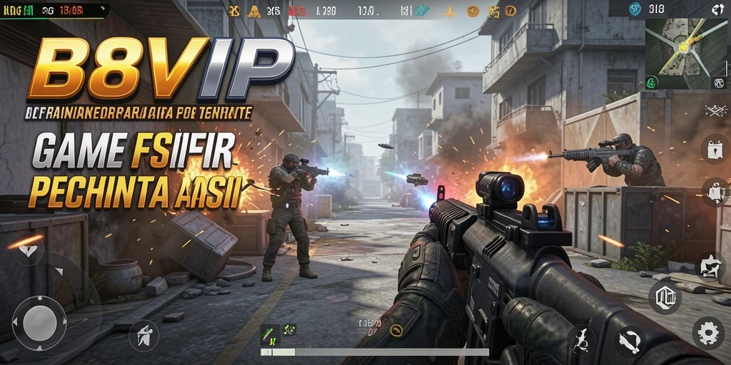 Tampilan gameplay B8VIP yang mendebarkan dalam aksi FPS.
