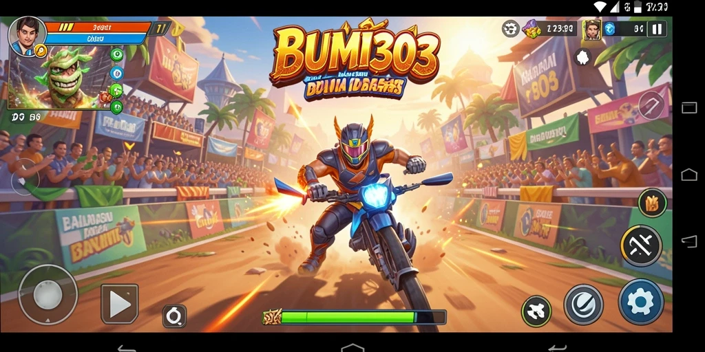 Tampilan gameplay BUMI303 yang menegangkan saat balapan.