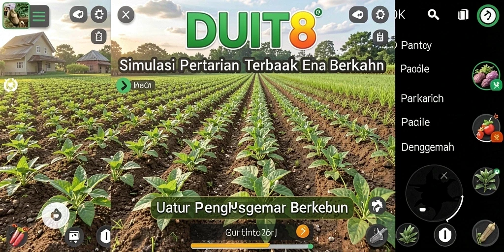 Gameplay DUIT8 dengan pertanian yang kaya dan interaktif.
