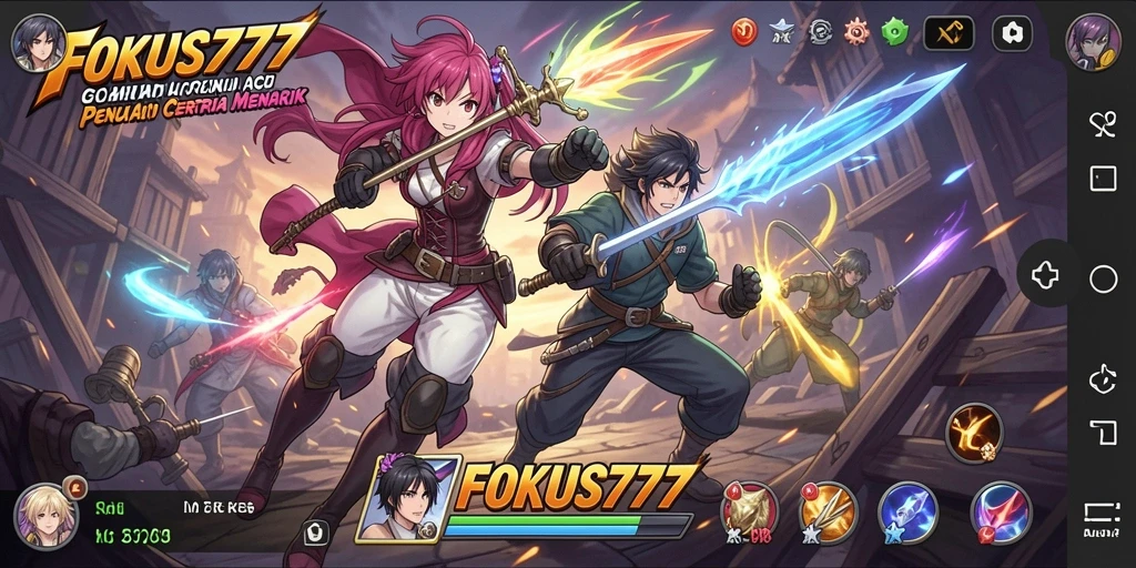 Screenshot gameplay FOKUS777 menampilkan aksi karakter anime yang memukau.