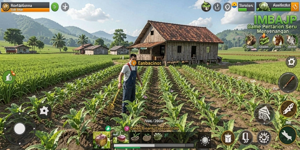 Tampilan gameplay seru IMBAJP dengan suasana pertanian yang asri.