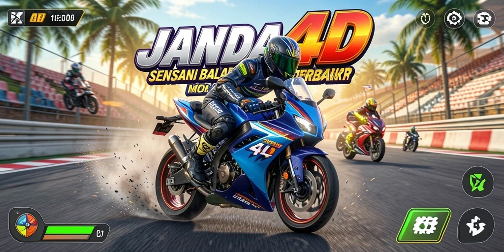 Gameplay JANDA4D menampilkan balapan motor yang seru dan penuh tantangan.