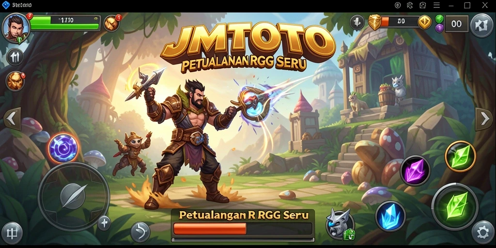 Screenshot gameplay JMTOTO yang menunjukkan pertarungan epik RPG.