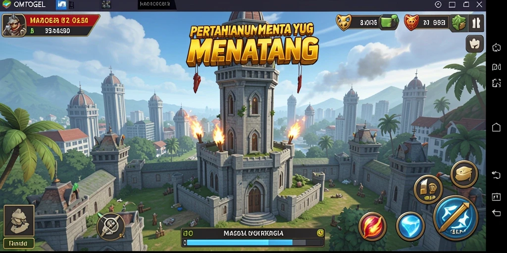 Screeshot gameplay menampilkan menara pertahanan di OMTOGEL.
