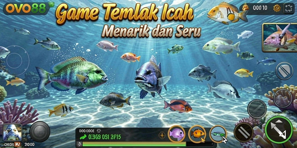 Tampilan gameplay seru di OVO88 dengan berbagai ikan menarik.