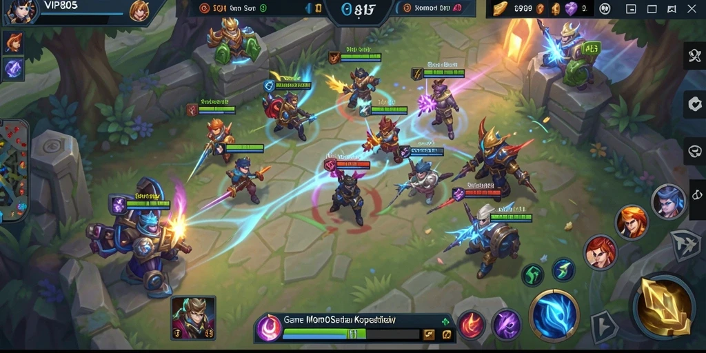 Gambaran pertarungan intens dalam gameplay MOBA VIP805.