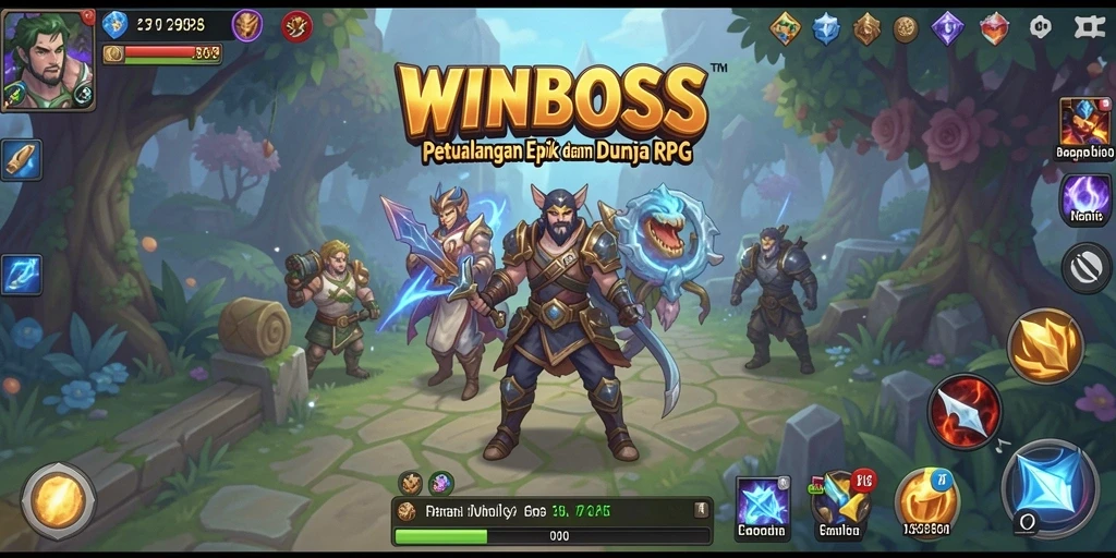 Tangkapan layar gameplay WINBOSS menampilkan aksi laga seru di dunia RPG.